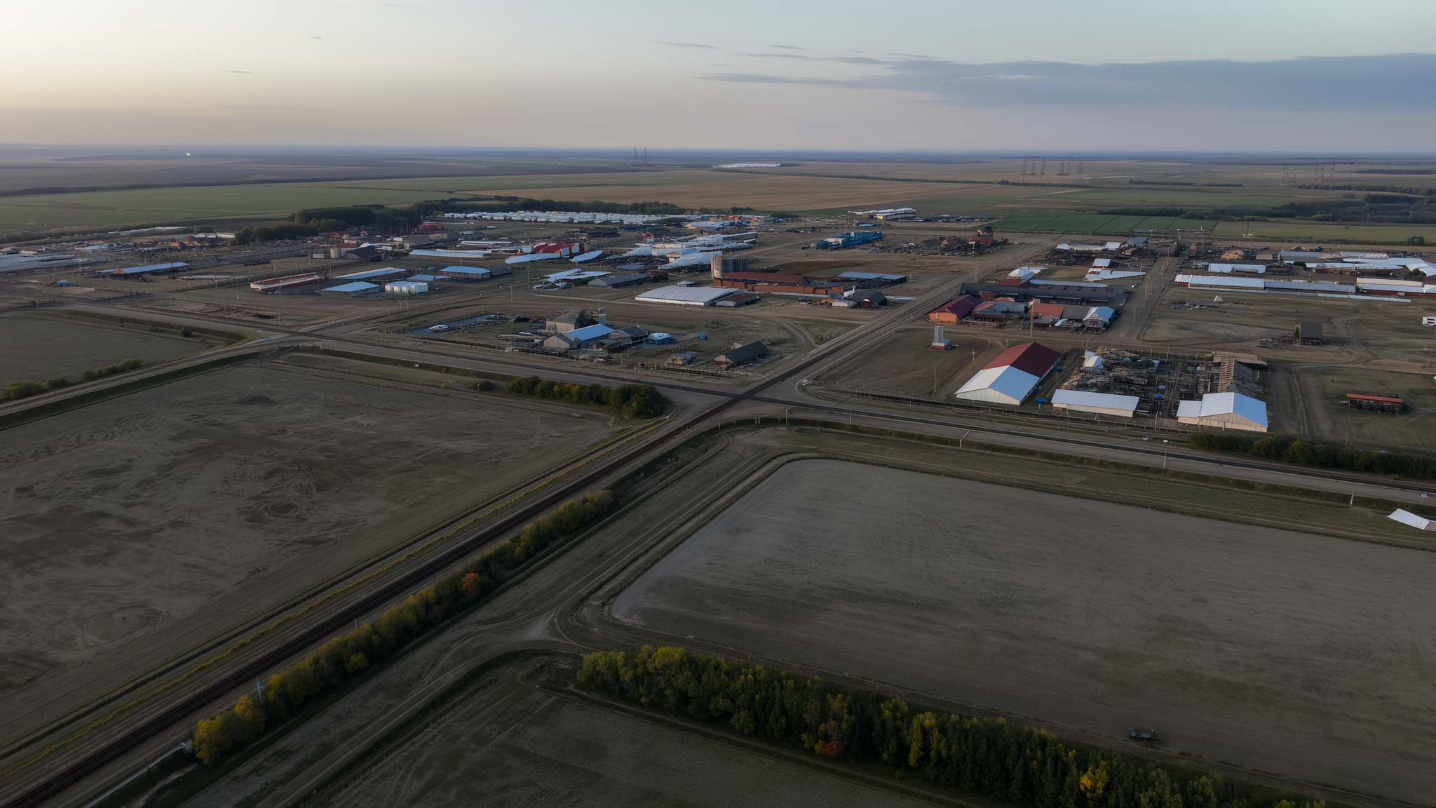 Aerial view of a data center site with substation access and room for phased expansion